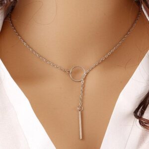 Geometrical Charm Necklace – Open Circle Y Cylindrical Pendant