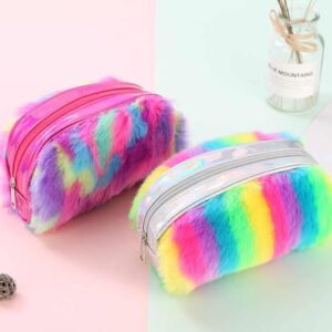 Holographic Rainbow Fur Pouch – Pink