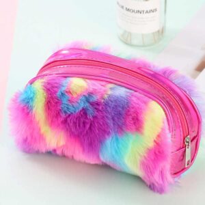 Holographic Rainbow Fur Pouch – Pink