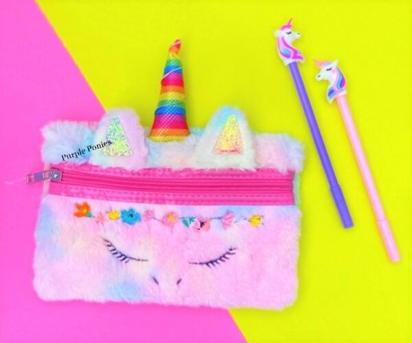 Unicorn Flat Fur Pouch With 3D Horn