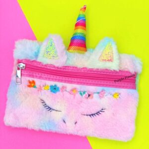 Unicorn Flat Fur Pouch With 3D Horn