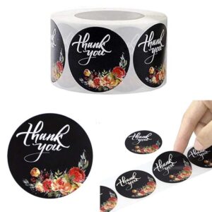 Thank You Sticker Roll –  Black & Multi Floral