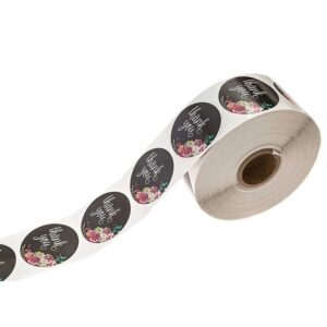 Thank You Sticker Roll –  Black & Pink Floral