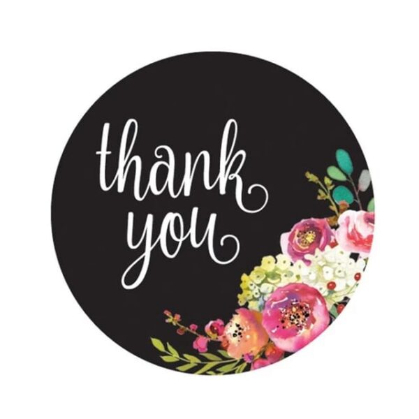 Thank You Sticker Roll – Black & Pink Floral