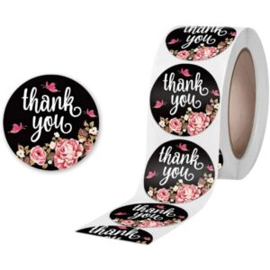 Thank You Sticker Roll – Black & Pink Butterfly & Floral